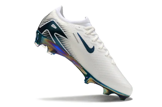 Nike White Multicolor Low-Cut Knit Upper Iridescent Holographic Heel Firm-Ground Soccer Shoes 3
