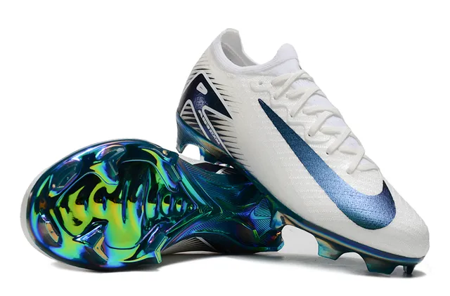 Nike White Multicolor Low-Cut Knit Upper Iridescent Holographic Heel Firm-Ground Soccer Shoes 6