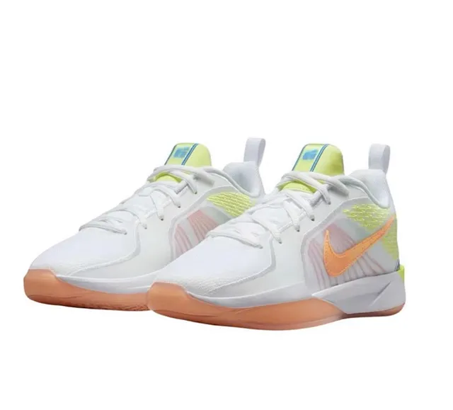 Nike Tênis de Basquete Branco Laranja Low-Top com Parte Superior de Malha Sintética 2