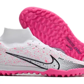 Nike White Pink High-Cut Sock-Fit Collar Speckled Knit Upper Turf Soccer Shoes
