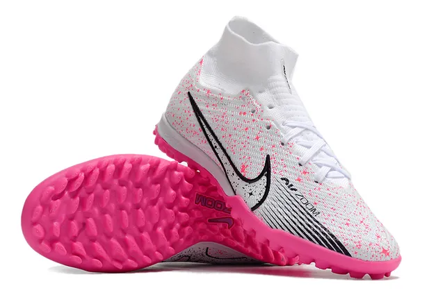 Nike Blanco Rosa Alto-Corte Collar de Calcetín Tricotado con Motas Superior Césped Zapatos de Fútbol 2