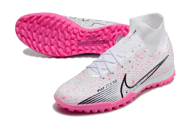 Nike Blanco Rosa Alto-Corte Collar de Calcetín Tricotado con Motas Superior Césped Zapatos de Fútbol 3