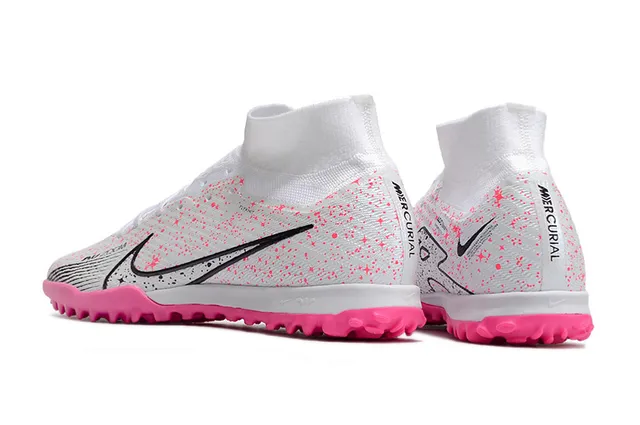 Nike Blanco Rosa Alto-Corte Collar de Calcetín Tricotado con Motas Superior Césped Zapatos de Fútbol 4