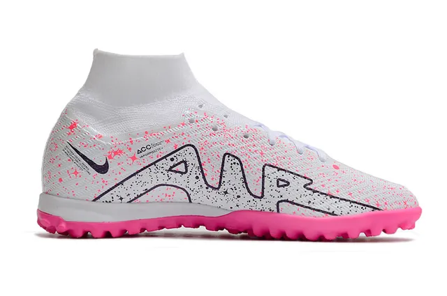 Nike Blanco Rosa Alto-Corte Collar de Calcetín Tricotado con Motas Superior Césped Zapatos de Fútbol 5
