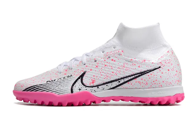 Nike Blanco Rosa Alto-Corte Collar de Calcetín Tricotado con Motas Superior Césped Zapatos de Fútbol 6