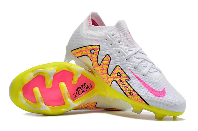 Nike White Pink Low-Cut Sock-Fit Upper Neon Graphic Cage Overlay Firm-Ground Soccer Shoes 2