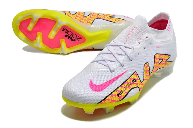 Nike White Pink Low-Cut Sock-Fit Upper Neon Graphic Cage Overlay Firm-Ground Soccer Shoes 3