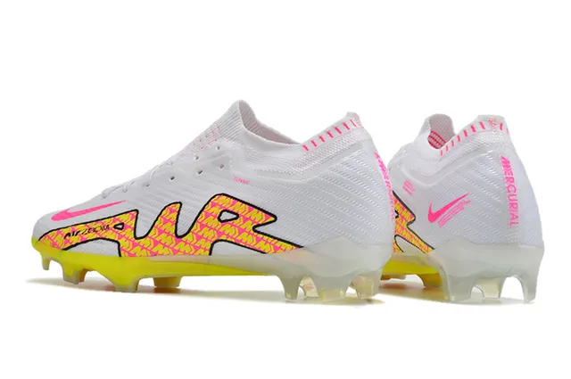 Nike White Pink Low-Cut Sock-Fit Upper Neon Graphic Cage Overlay Firm-Ground Soccer Shoes 4