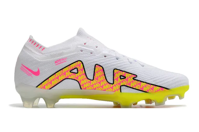 Nike White Pink Low-Cut Sock-Fit Upper Neon Graphic Cage Overlay Firm-Ground Soccer Shoes 5
