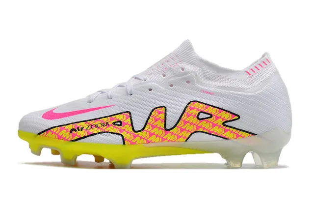 Nike White Pink Low-Cut Sock-Fit Upper Neon Graphic Cage Overlay Firm-Ground Soccer Shoes 6