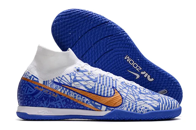 Nike chaussures de football indoor à col haut Flyknit en blanc et violet 5