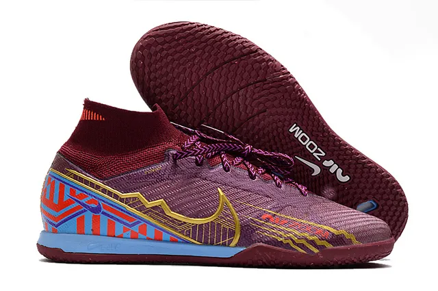 Nike chaussures de football indoor à col haut Flyknit en blanc et violet 6