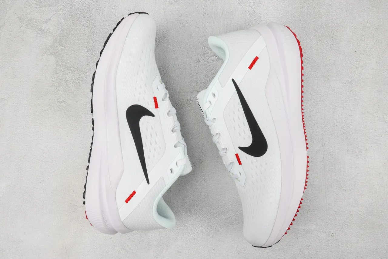 Nike White Red Engineered Mesh Upper Black Swoosh Branding Running Shoes 2