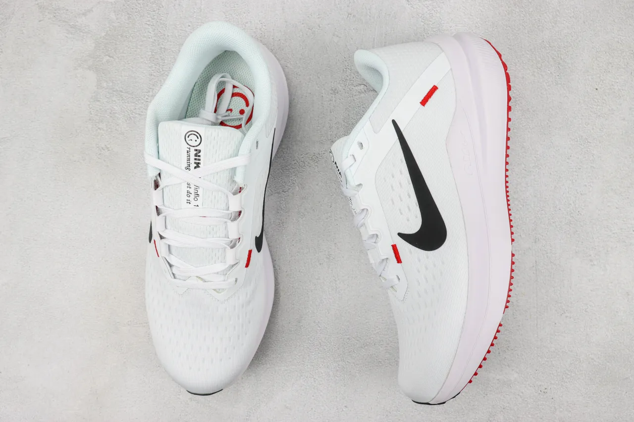 Nike White Red Engineered Mesh Upper Black Swoosh Branding Running Shoes 3