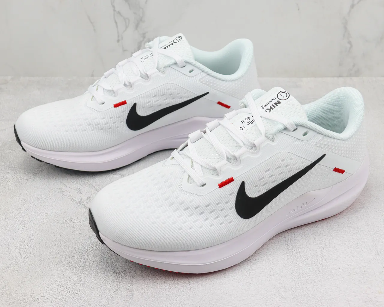 Nike White Red Engineered Mesh Upper Black Swoosh Branding Running Shoes 4