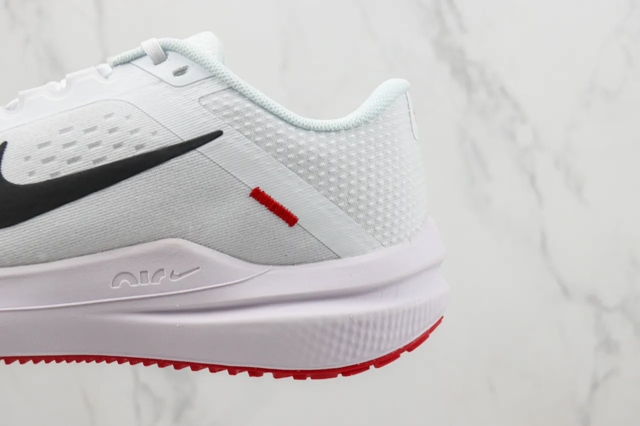 Nike White Red Engineered Mesh Upper Black Swoosh Branding Running Shoes 7