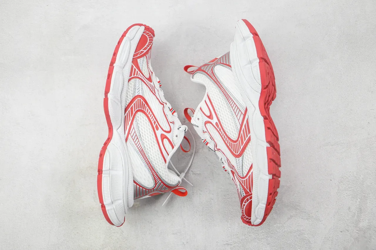 Nike Branco Vermelho Camadas Sintéticas Grade Sobreposições Respirável Malha Parte Superior Tênis Chunky 2