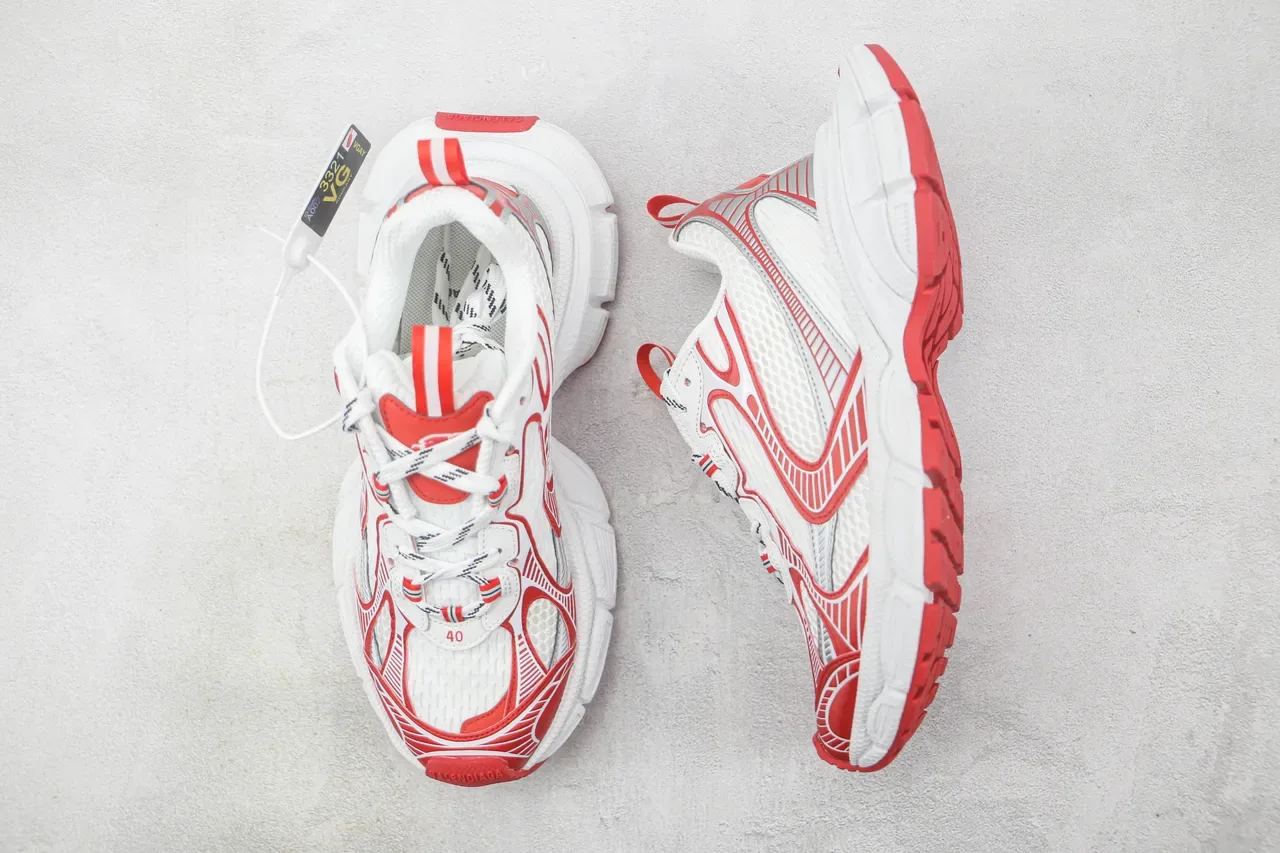 Nike Branco Vermelho Camadas Sintéticas Grade Sobreposições Respirável Malha Parte Superior Tênis Chunky 3