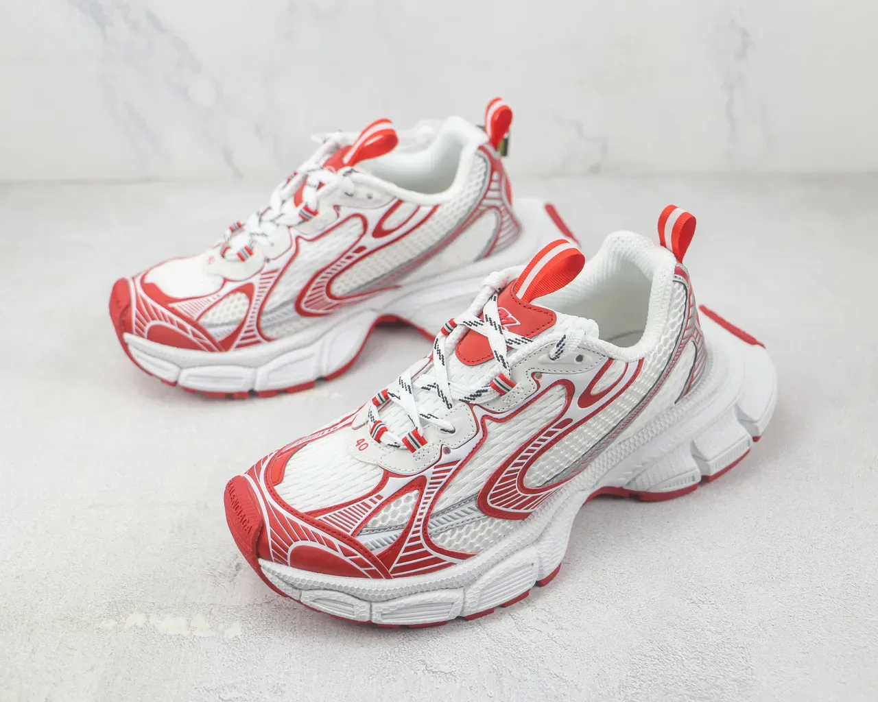 Nike Branco Vermelho Camadas Sintéticas Grade Sobreposições Respirável Malha Parte Superior Tênis Chunky 4
