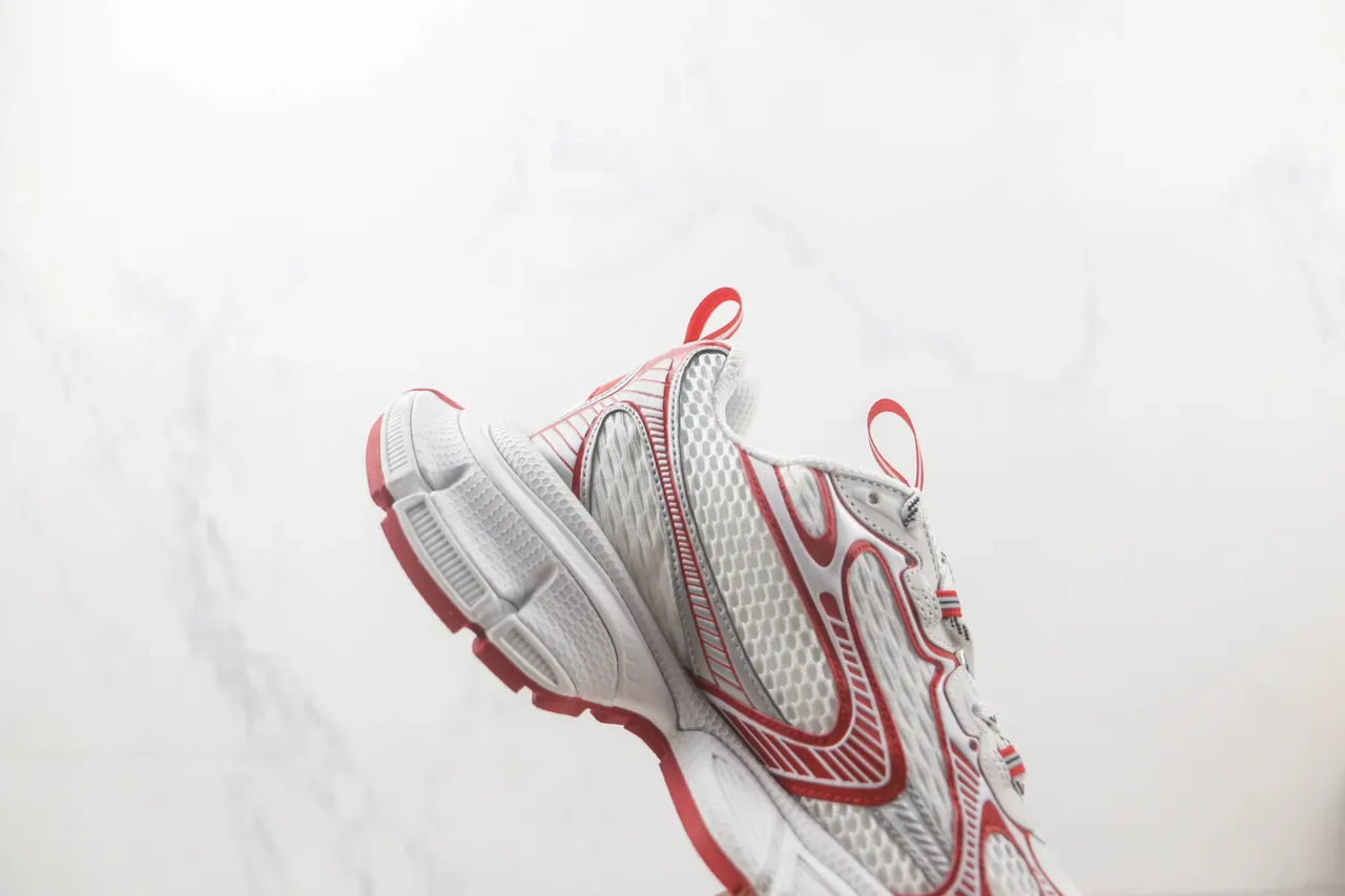 Nike Branco Vermelho Camadas Sintéticas Grade Sobreposições Respirável Malha Parte Superior Tênis Chunky 5