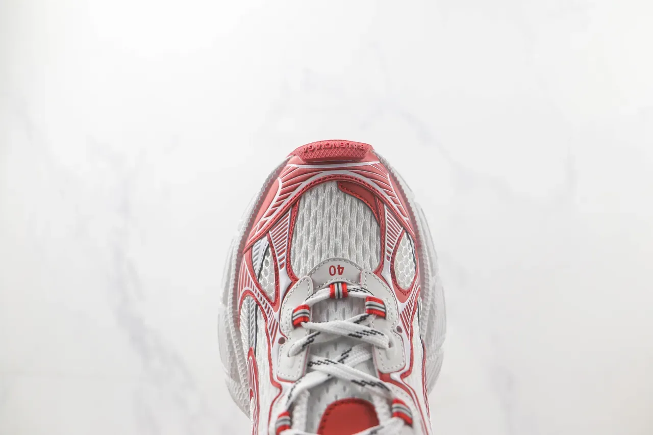 Nike Branco Vermelho Camadas Sintéticas Grade Sobreposições Respirável Malha Parte Superior Tênis Chunky 6