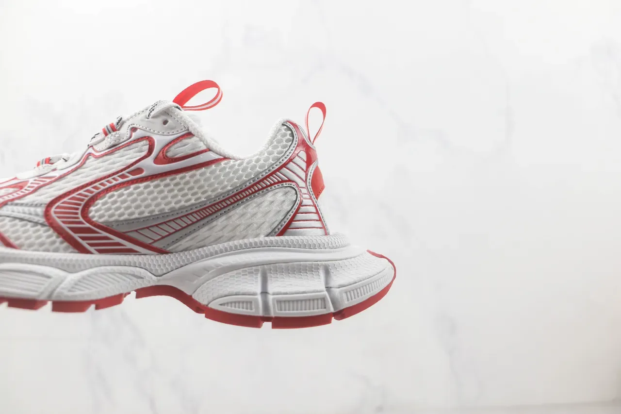 Nike Branco Vermelho Camadas Sintéticas Grade Sobreposições Respirável Malha Parte Superior Tênis Chunky 7