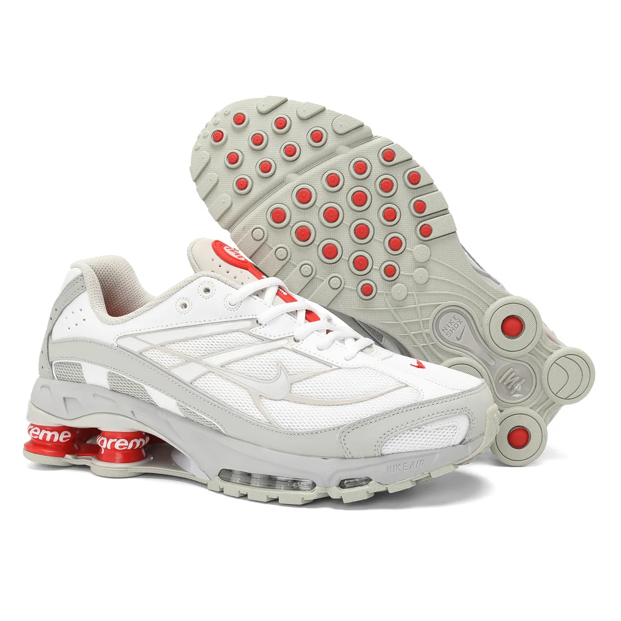 Nike White Red Mesh And Synthetic Overlay Upper Visible Shox Heel Springs Lifestyle Sneakers 2