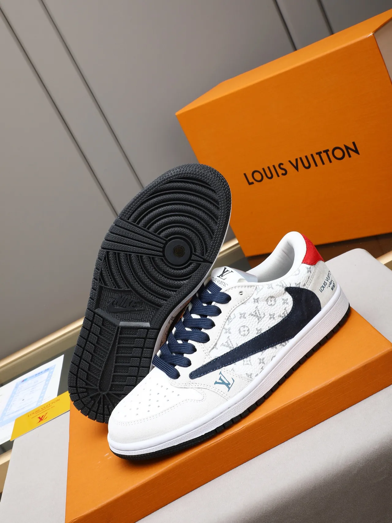 Nike x Louis Vuitton Air Jordan 1 Low Monogram White Navy Lifestyle Sneakers 5