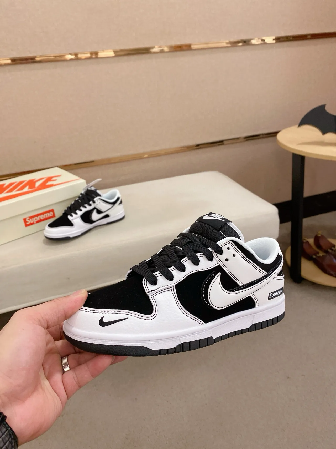 Nike x Supreme Dunk Low Black White Skateboard Shoes 3