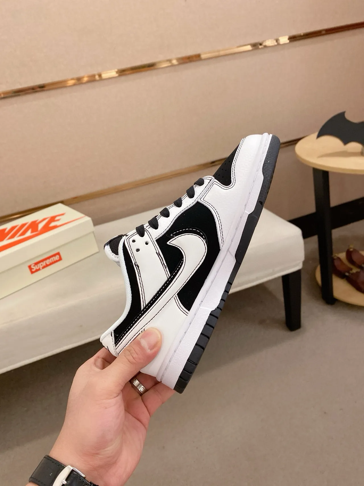 Nike x Supreme Dunk Low Black White Skateboard Shoes 5