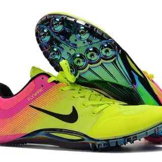 Nike Yellow Pink Low-Profile Sprint Spike Flywire Upper Running Shoes
