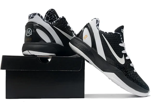 Nike Zoom Kobe II Chaussures de Basketball Noir Blanc Doré 6