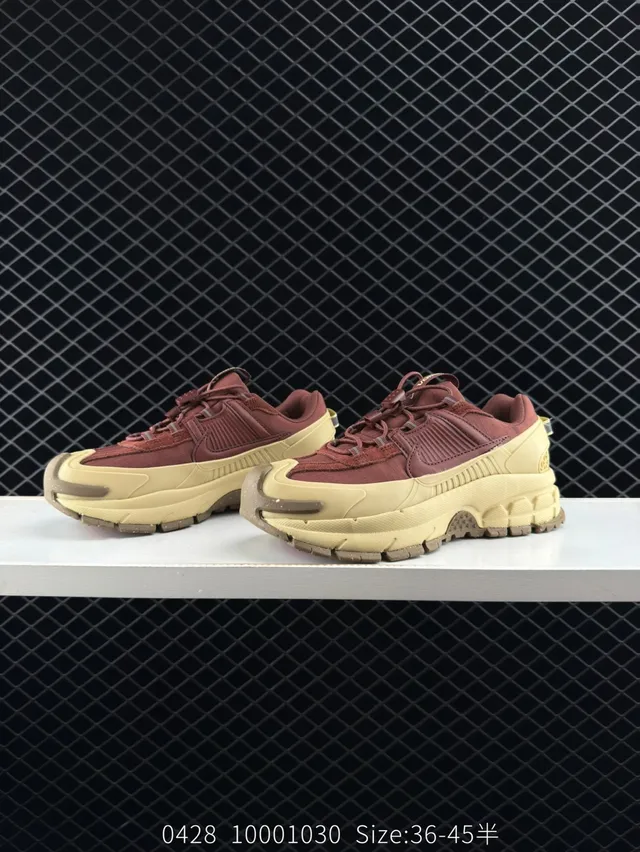 Nike Zoom Vomero Roam Burgundy and Beige Chunky Sneakers 3