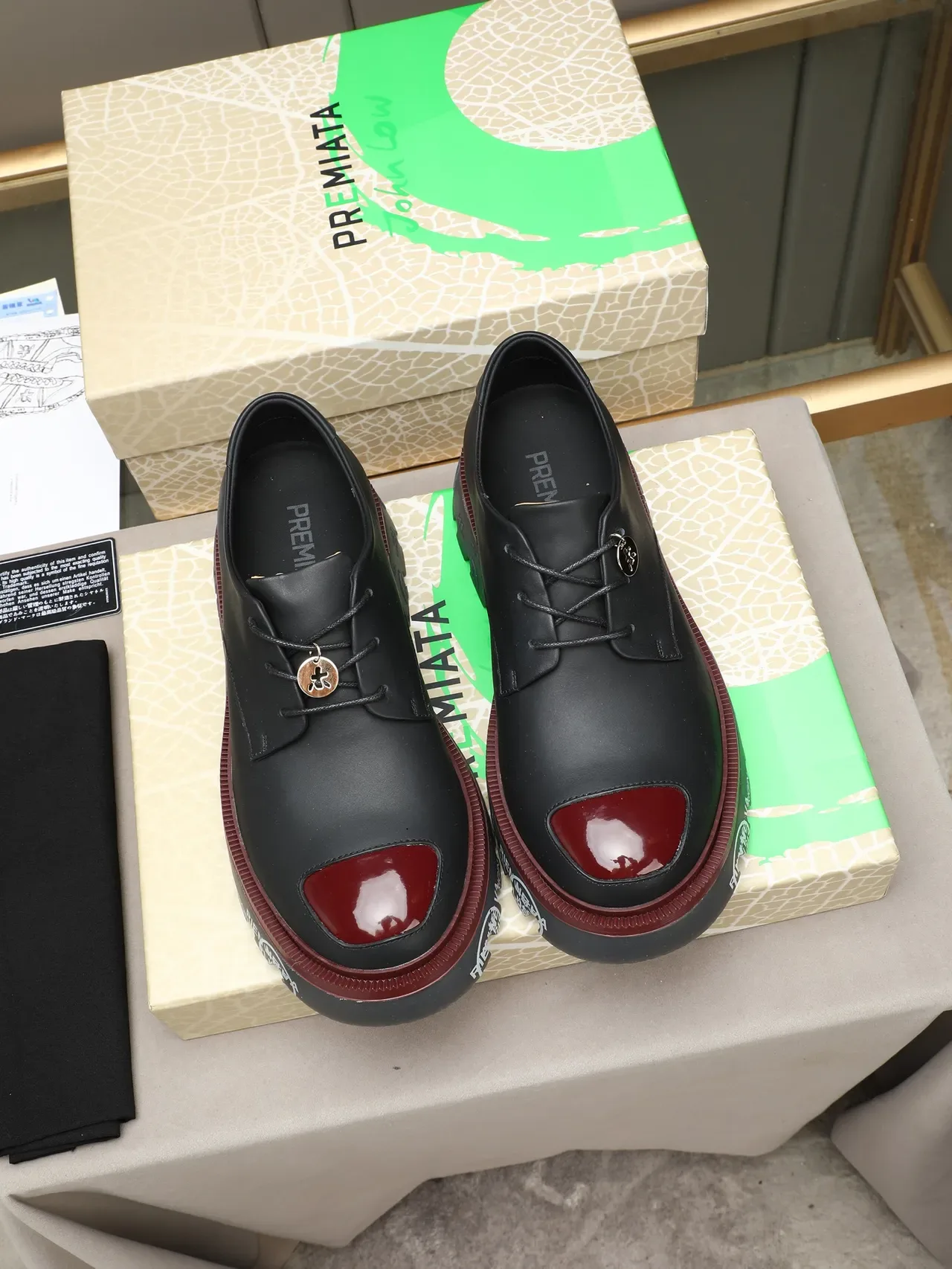 Off-White Black Burgundy Platform Sole Industrial Detailing Oxford Shoes 2