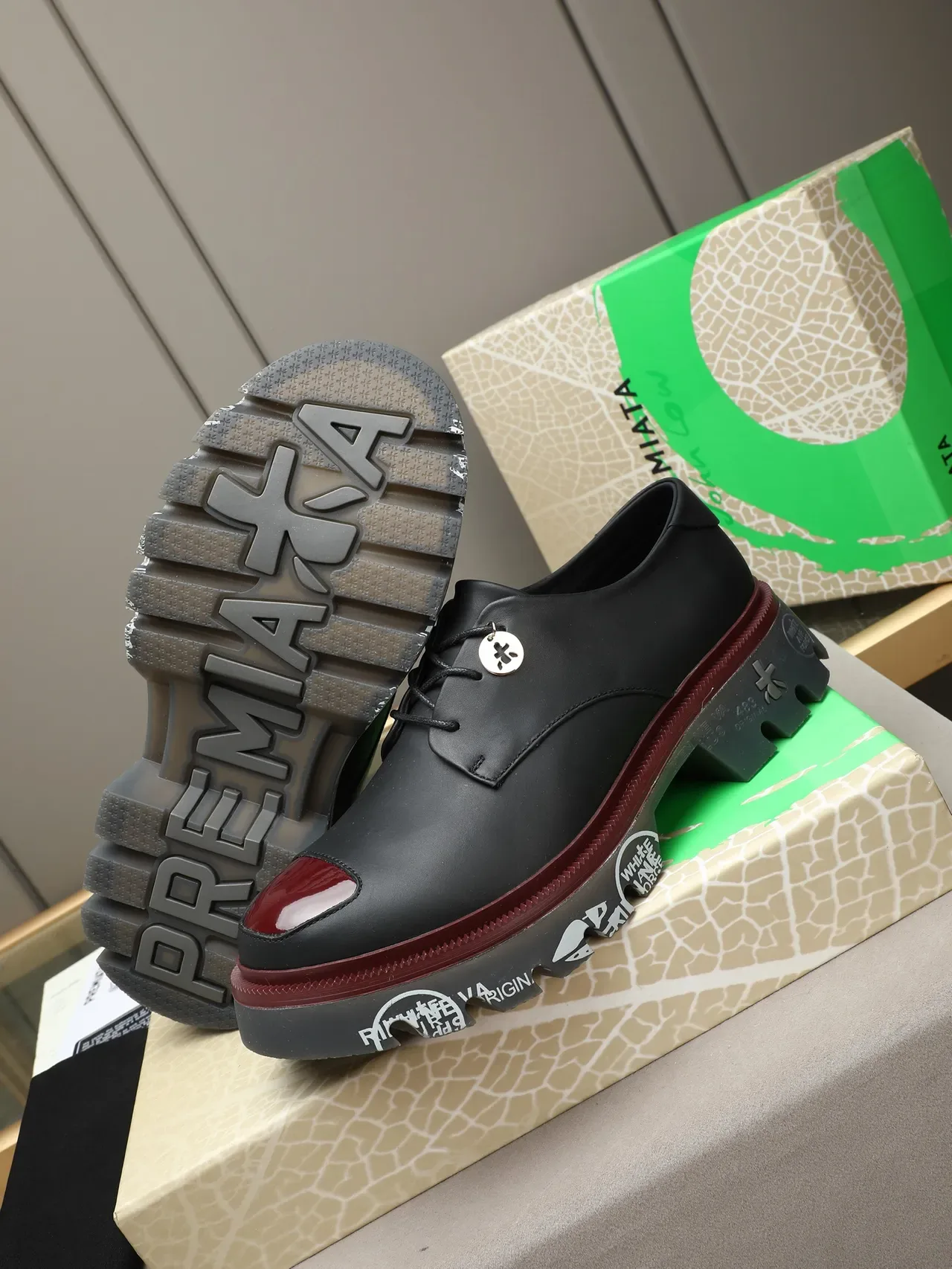 Off-White Black Burgundy Platform Sole Industrial Detailing Oxford Shoes 4