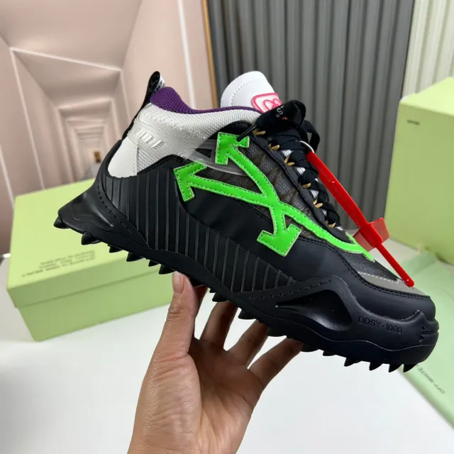 Off-White Noir Vert Semelle Industrielle Flèche Motif Sneakers Chunky 4
