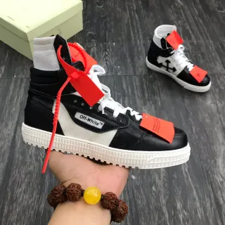 Off-White أحذية رياضية أسود عالية القمة صناعية زيب تاي أسلوب حياة