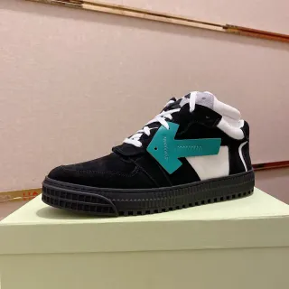 Off-White أسود عالي التوب سويد جلد مركب حذاء أسلوب حياة
