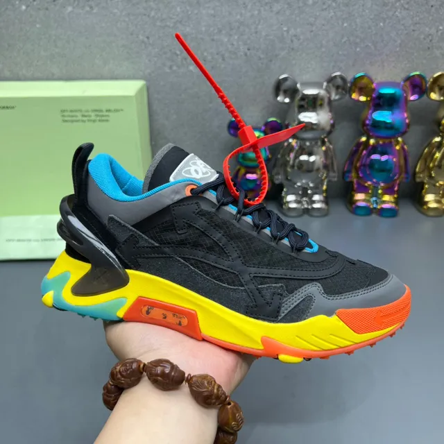 Off-White أسود متعدد الألوان نعل متعدد الألوان تفاصيل ربطة صناعية حذاء رياضي سميك 1