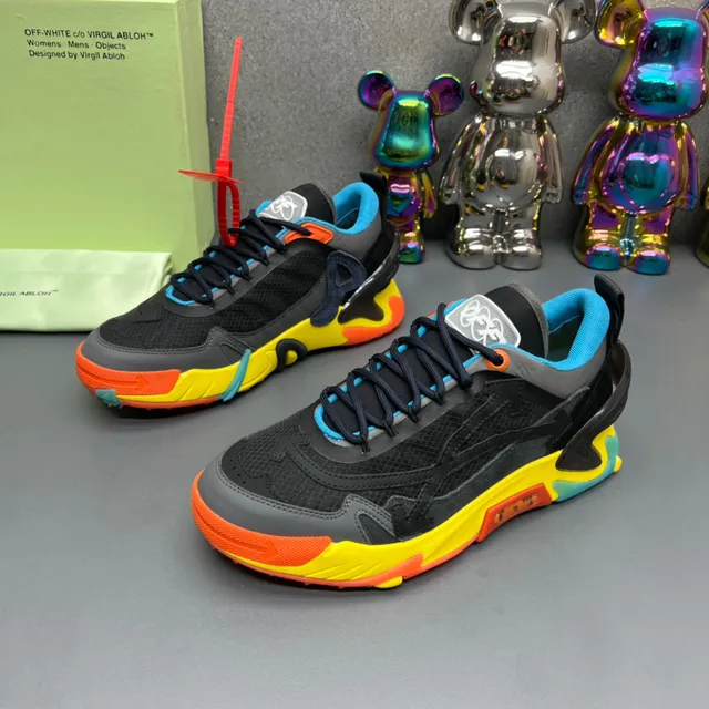 Off-White أسود متعدد الألوان نعل متعدد الألوان تفاصيل ربطة صناعية حذاء رياضي سميك 2