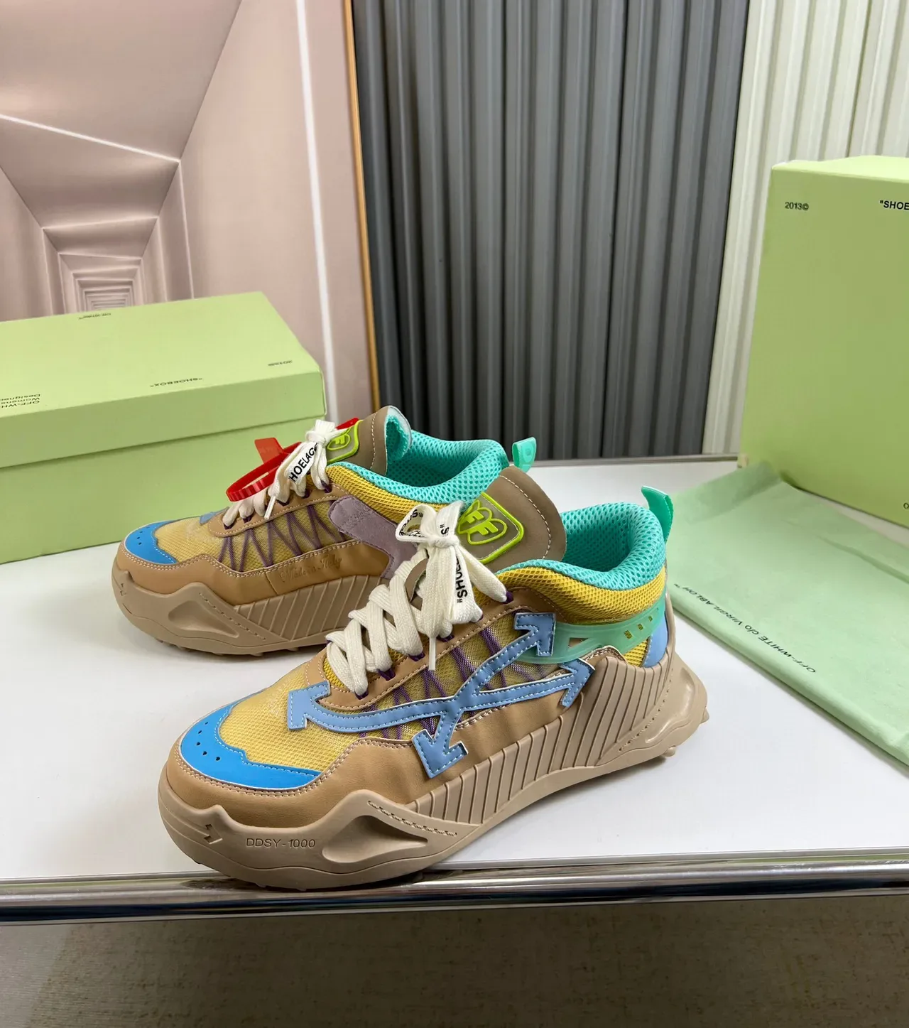 Off-White DD SY-1000 Beige Yellow Cyan Sneakers Chunky 7
