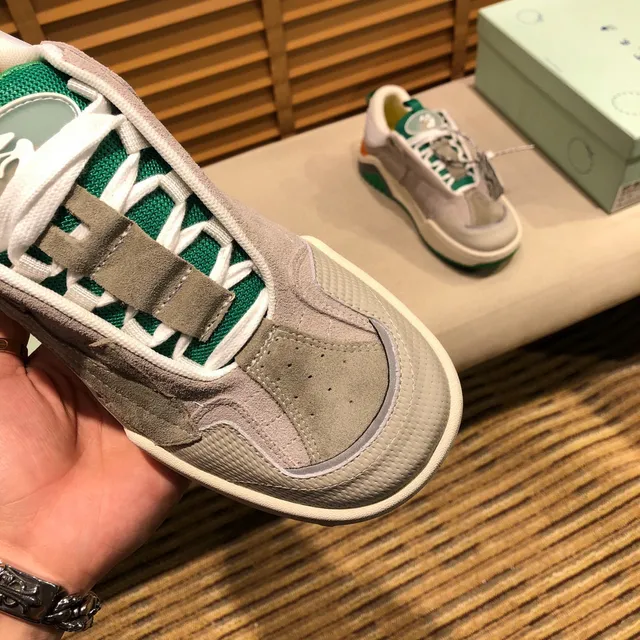 Off-White رمادي أخضر الجزء العلوي من الجلد المخملي والشبكي الطبقات ملصق سحاب صناعي حذاء رياضي سميك 4