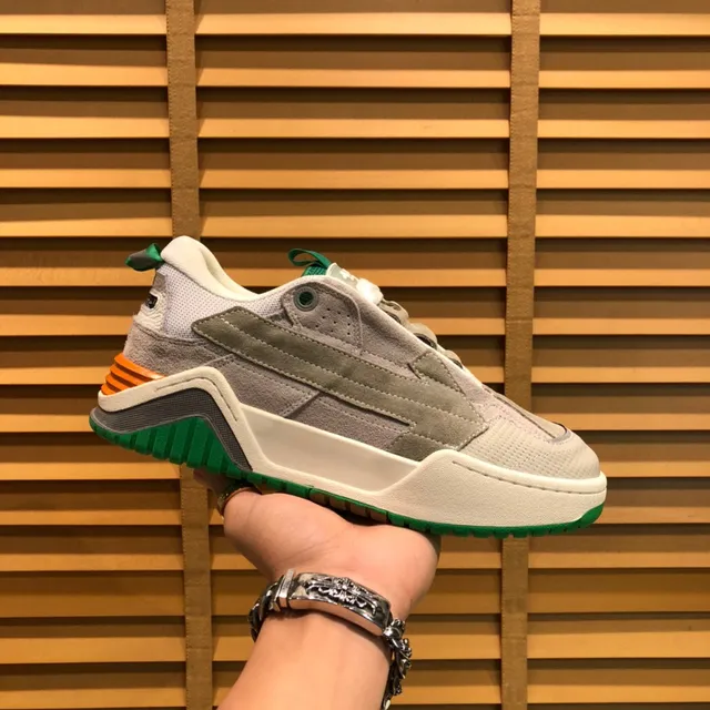 Off-White رمادي أخضر الجزء العلوي من الجلد المخملي والشبكي الطبقات ملصق سحاب صناعي حذاء رياضي سميك 6