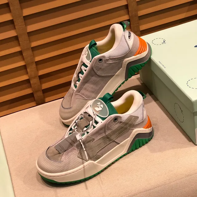 Off-White رمادي أخضر الجزء العلوي من الجلد المخملي والشبكي الطبقات ملصق سحاب صناعي حذاء رياضي سميك 7