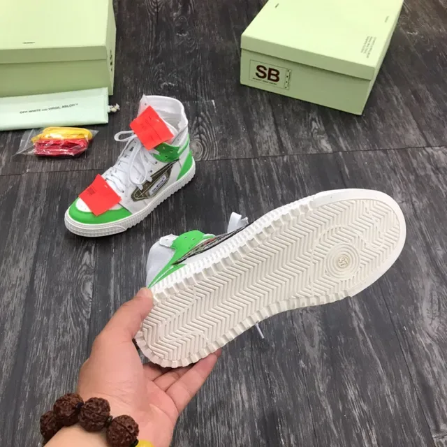 Off-White أخضر حذاء رياضي عالي الارتفاع بناء طبقي أسلوب حياة 2