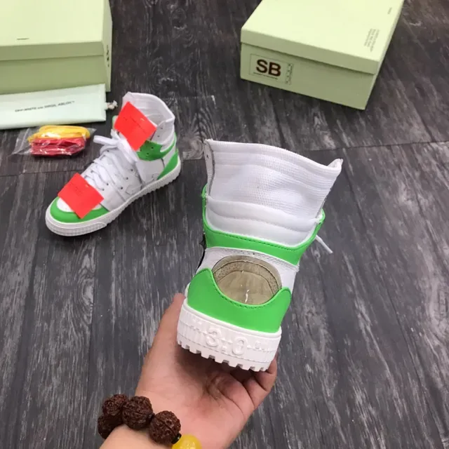 Off-White أخضر حذاء رياضي عالي الارتفاع بناء طبقي أسلوب حياة 3