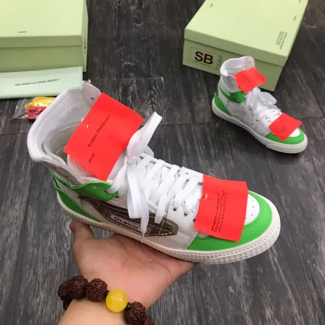 Off-White أخضر حذاء رياضي عالي الارتفاع بناء طبقي أسلوب حياة 7
