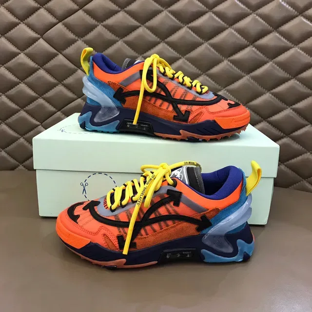 Off-White Tênis Chunky Runner Industrial Laranja Azul Sola Multicamadas 7