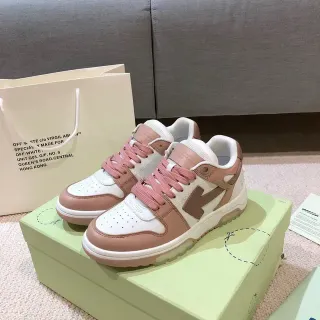 Off-White أحذية رياضية سميكة وردية بناء لوحات متعددة الطبقات خياطة مكشوفة