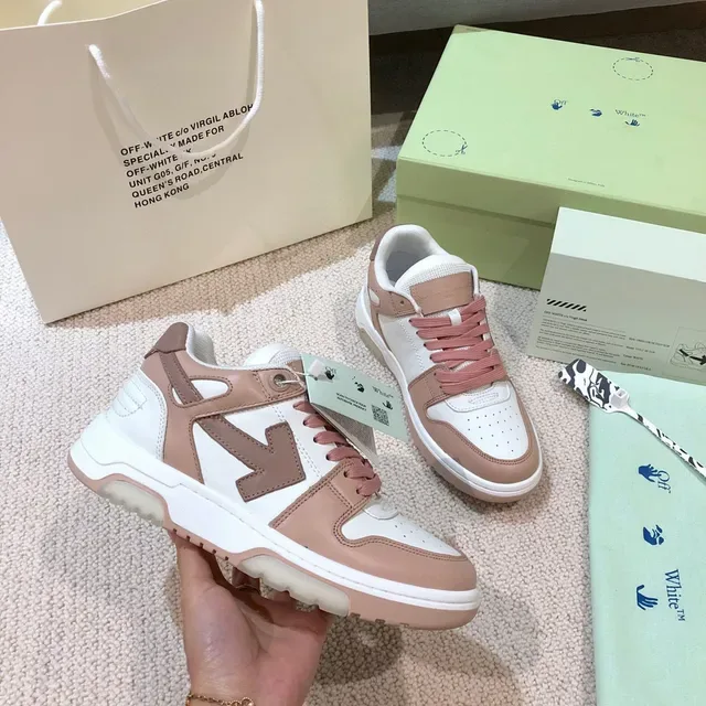 Off-White Pink Layered Panel Construction Exposed Stitching Chunky Sneakers 5